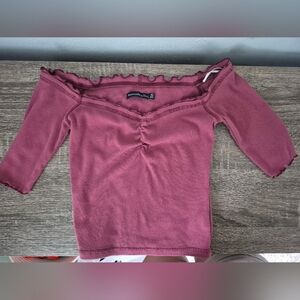 Abercrombie & Fitch Mauve Dark Pink Mid Sleeve Cinched Fitted Crop Top